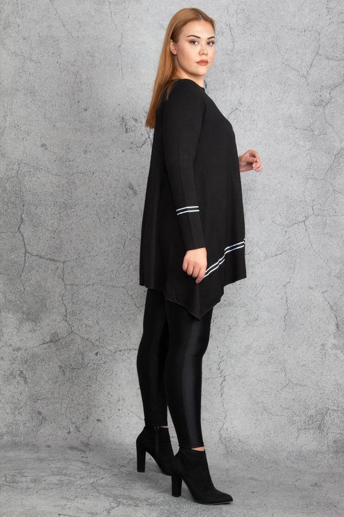 Women's Style Plus Size Tunic Large Size Black Rib Detailed Tunic