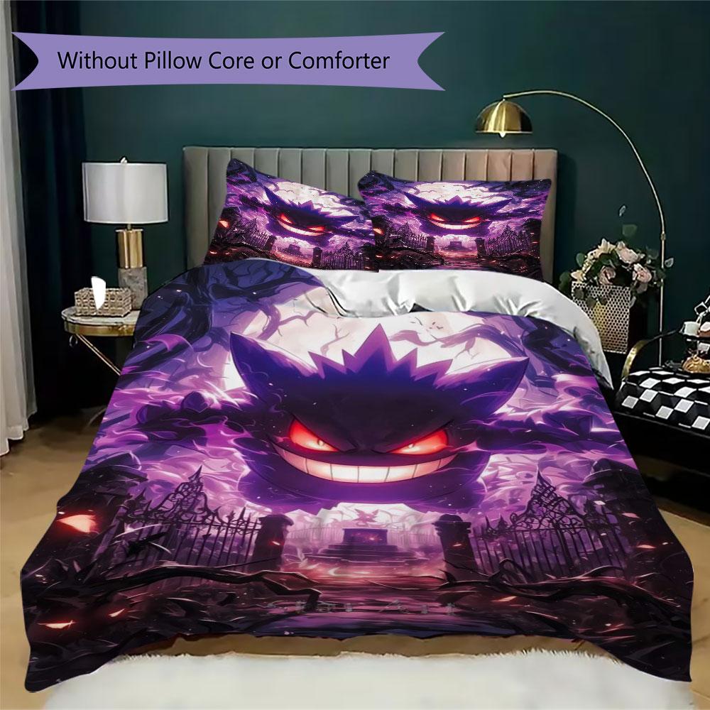Anime Gengar Printed Bedding Set 3 Piece Soft Microfiber Duvet Cover Set Teens Game Room Decor No Sheet No Filling