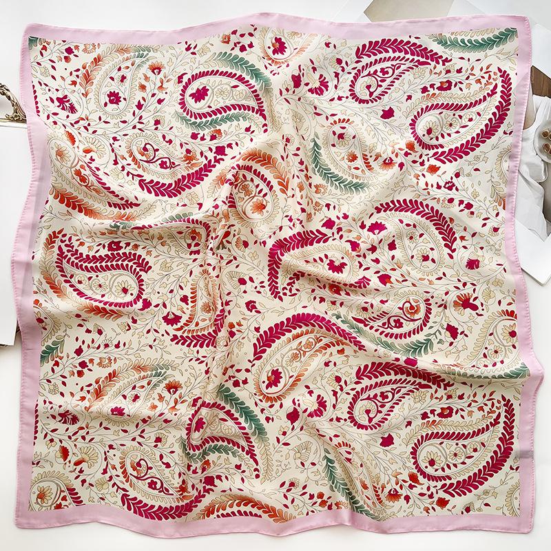 27.56inch Cashew Floral Print Silk Scarf For Women Spring/Summer French Style Square Scarf Thin Neck Scarf Hair Tie Bandana