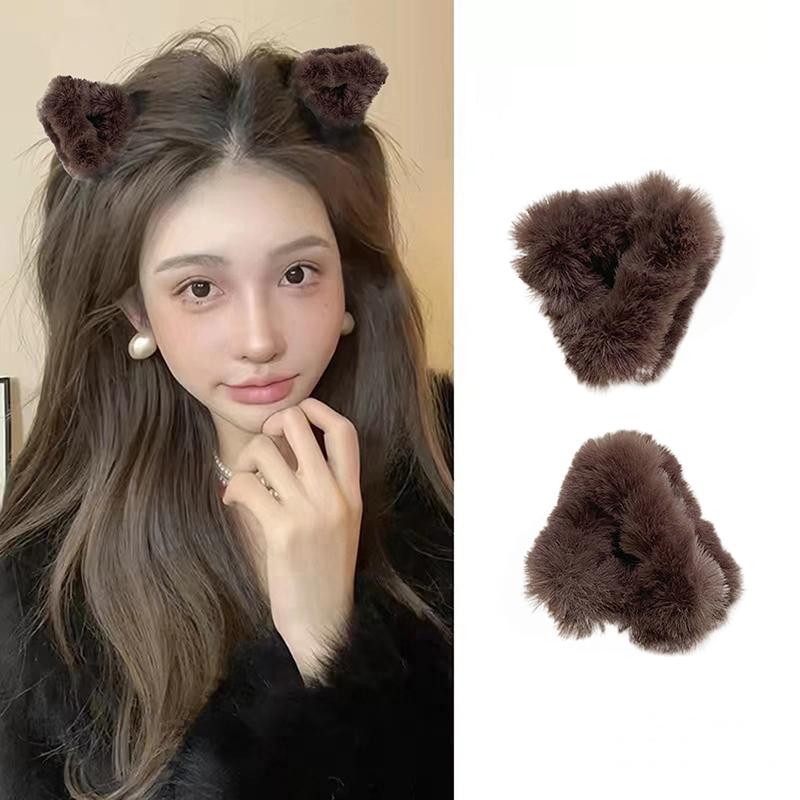 2 st söta kattöra plysch hårspännen små fluffiga hårklor vackra kvinnor hårnålar mode huvudbonader för flickor håraccessoarer