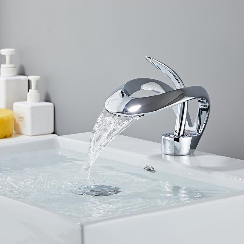 Copper Dual-Use Waterfall Faucet, Splash-Proof, Hot/Cold, Undermount Installation for Washbasins