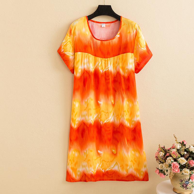 Mom summer dress medium and long pure cotton silk nightdress year-old new Chinese women's knee skirt
