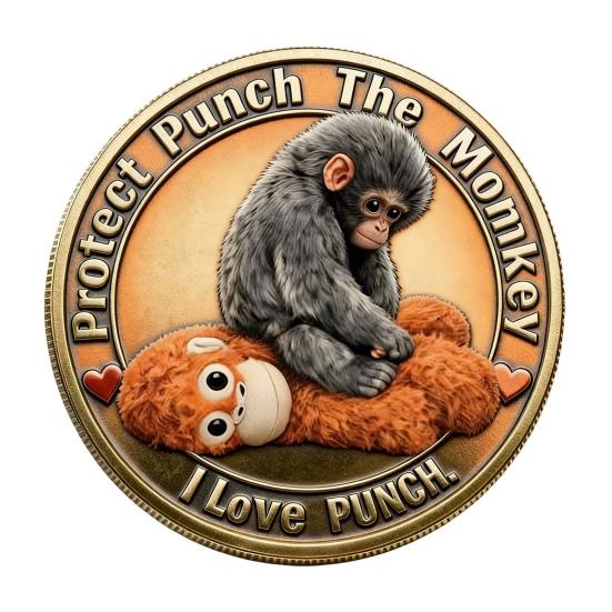 Cute Baby Monkey Challenge Coin Metal Monkey Holding Plush Toy Pocket Token 3D