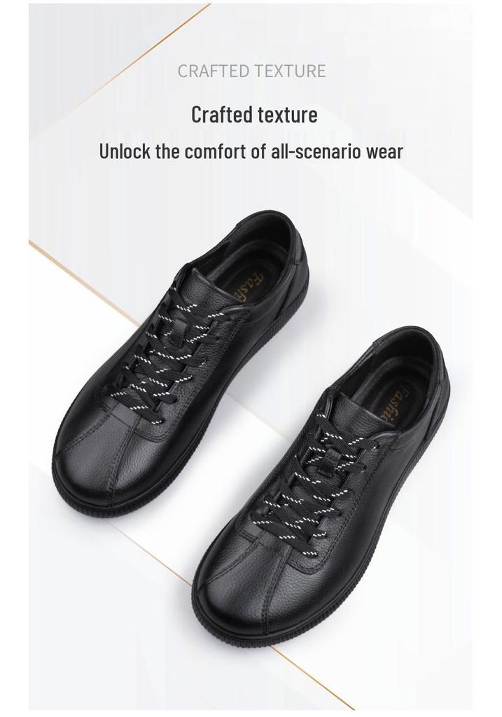 Men's Genuine Leather Plus Size Casual Black Shoes with Soft Sole for Spring and Autumn