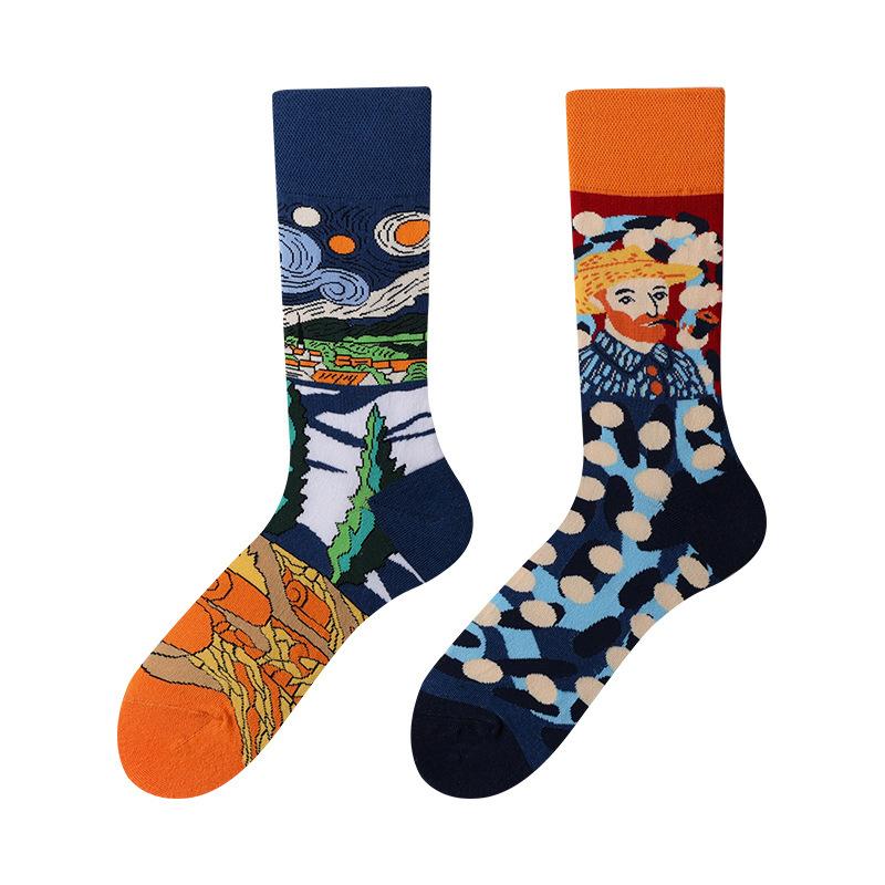 Unisex Asymmetric Design Cotton Crew Socks A B Pair Cartoon Streetwear Socks