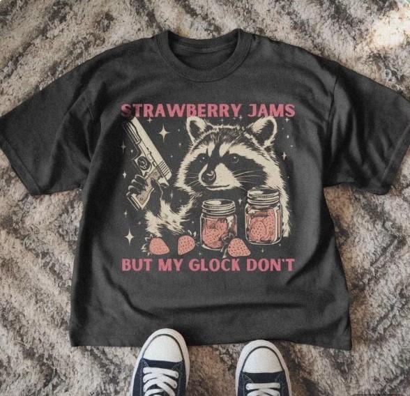 

Strawberry Jam Raccoon Shirt Funny Meme Graphic Tee Trash Panda Unisex T-Shirt XXXXL
