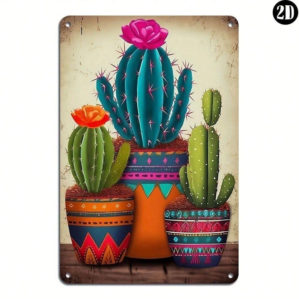 Metal Wall Art Cactus In Pot Vintage Tin Sign for Bar Cafe Decor 8x12 Inch