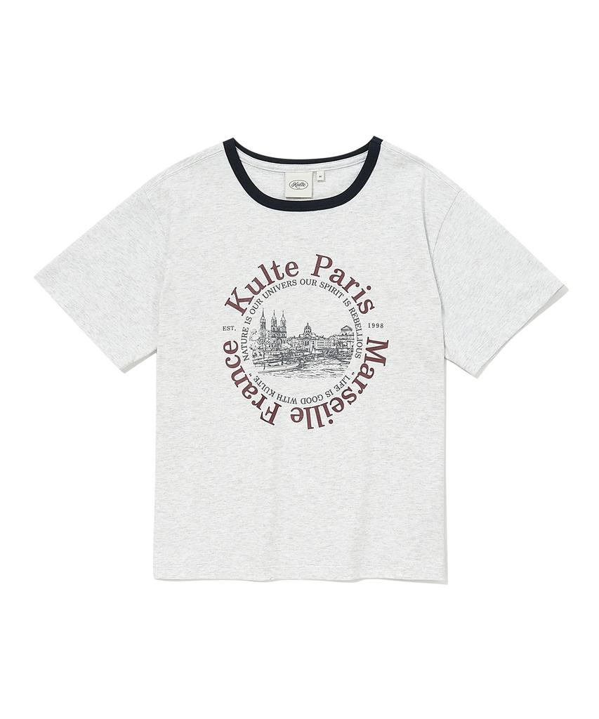 KULTE Round Landscape Women Ringer T-Shirt L.Melange