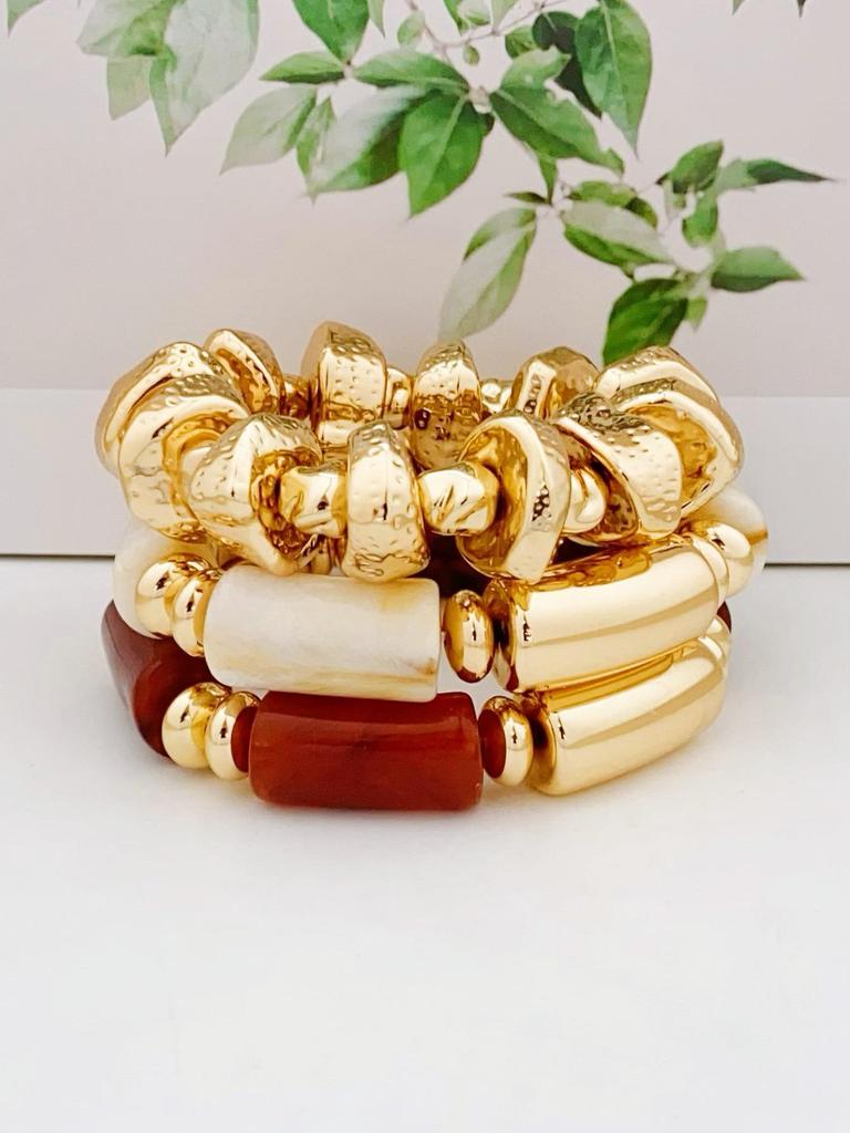 European & American 3-Piece Acrylic Bamboo Bead Necklace