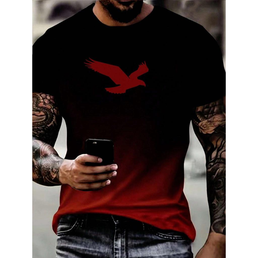 3D printed new men's fashionable casual simple short sleeved T-shirt, comfortable and breathable gradient printed short sleeved shirt