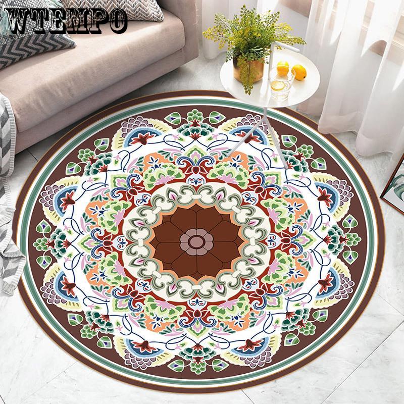 Round Carpet European Style Living Room Bedroom Anti-slip Vintage Floor Mat Home Decoration