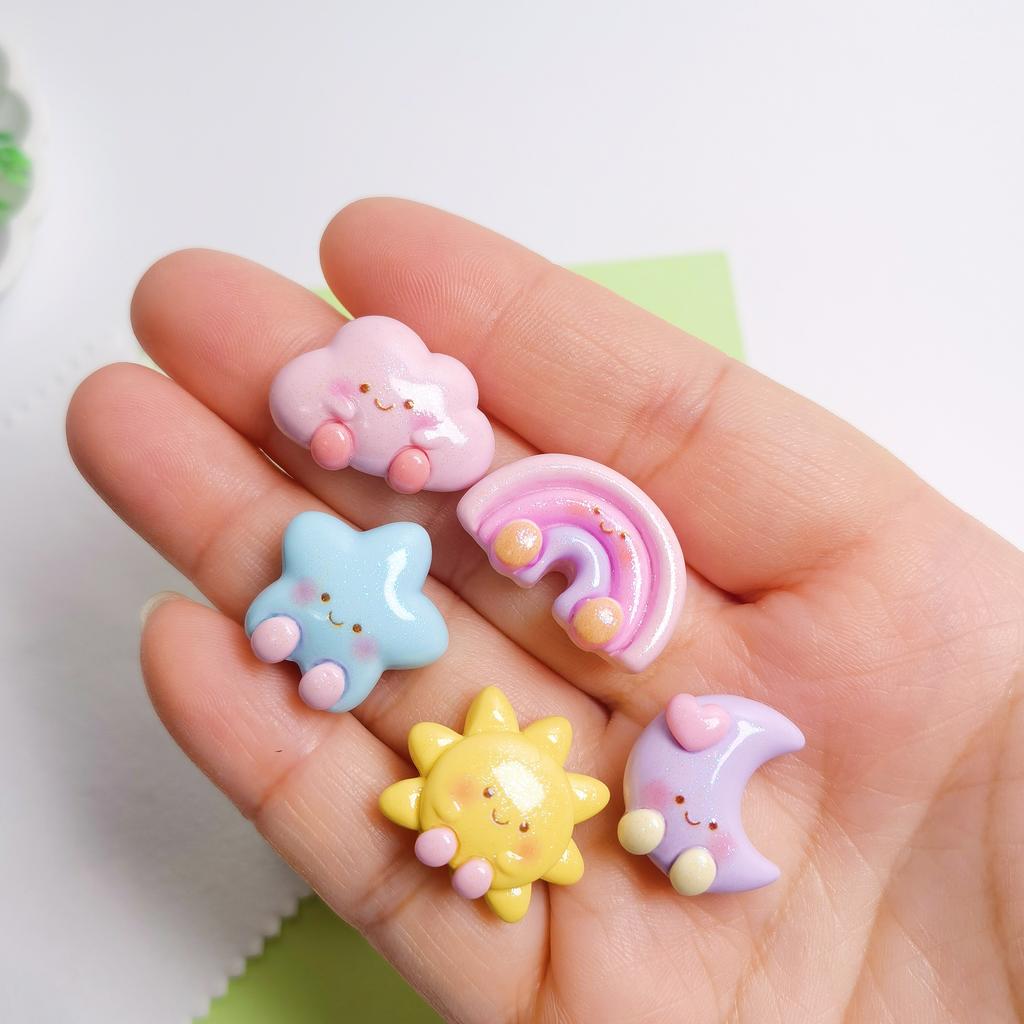 100Pcs New Cute Mini Cartoon Rainbow Clouds Moon Flatback Resin Cabochons Scrapbook Diy Jewellery Decor Crafts Accessories