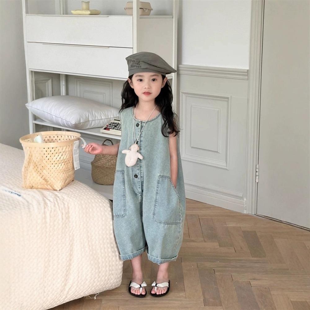 Abbigliamento estivo tinta unita per bambine Tuta carina per bambini Versione coreana Moda Retro Abbigliamento per bambini 3-7 Anni
