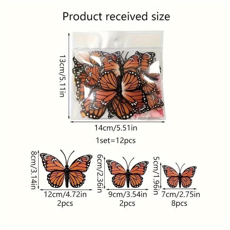 

12 шт. 3D Наклейки на стену в виде бабочек-монархов - Пластиковые бабочки из ПВХ для декора дома и вечеринок, Идеально подходят для свадеб, дней рождений