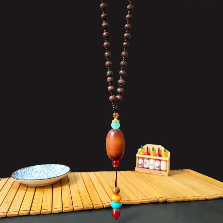 New retro ethnic style safety buckle sweater chain cotton and linen clothing accessories long necklace women