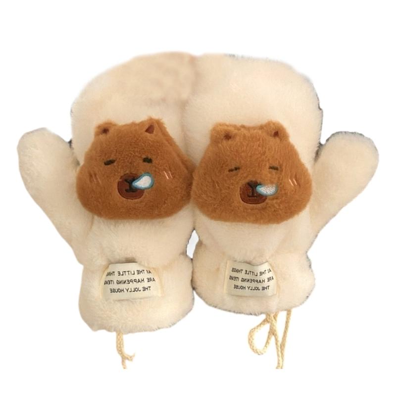 3D Animal Plush Gloves Winter Warm Gloves for Kids Teens Hand Warmers Furry Mittens Coldproof Windproof Cycling Handwear