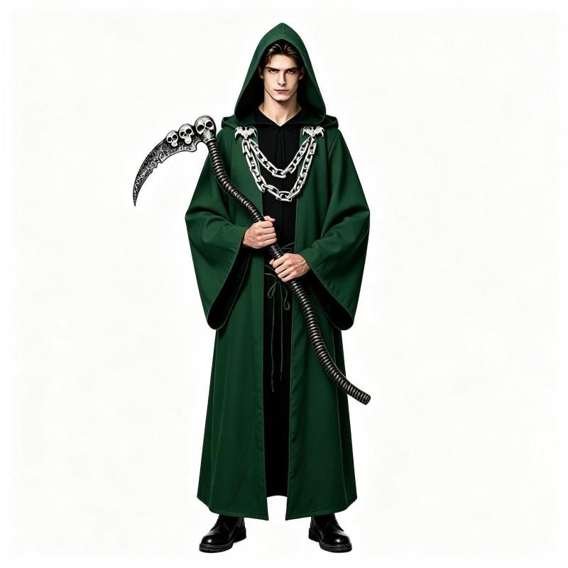 Halloween Gothic Hooded Robe Costume With Chain Detail Medieval Wizard Priest Cosplay Outfit Party