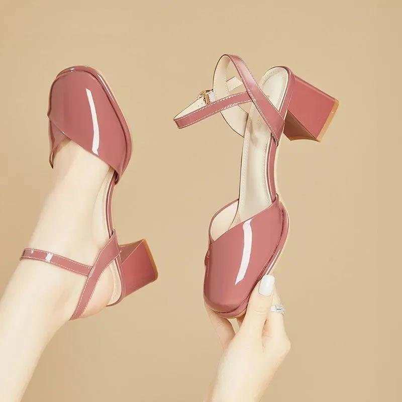 Fashion Female Pink Comfort Spring & Summer Hollow Out Office High Heel Shoes Women Fashion Black Leather Shoes