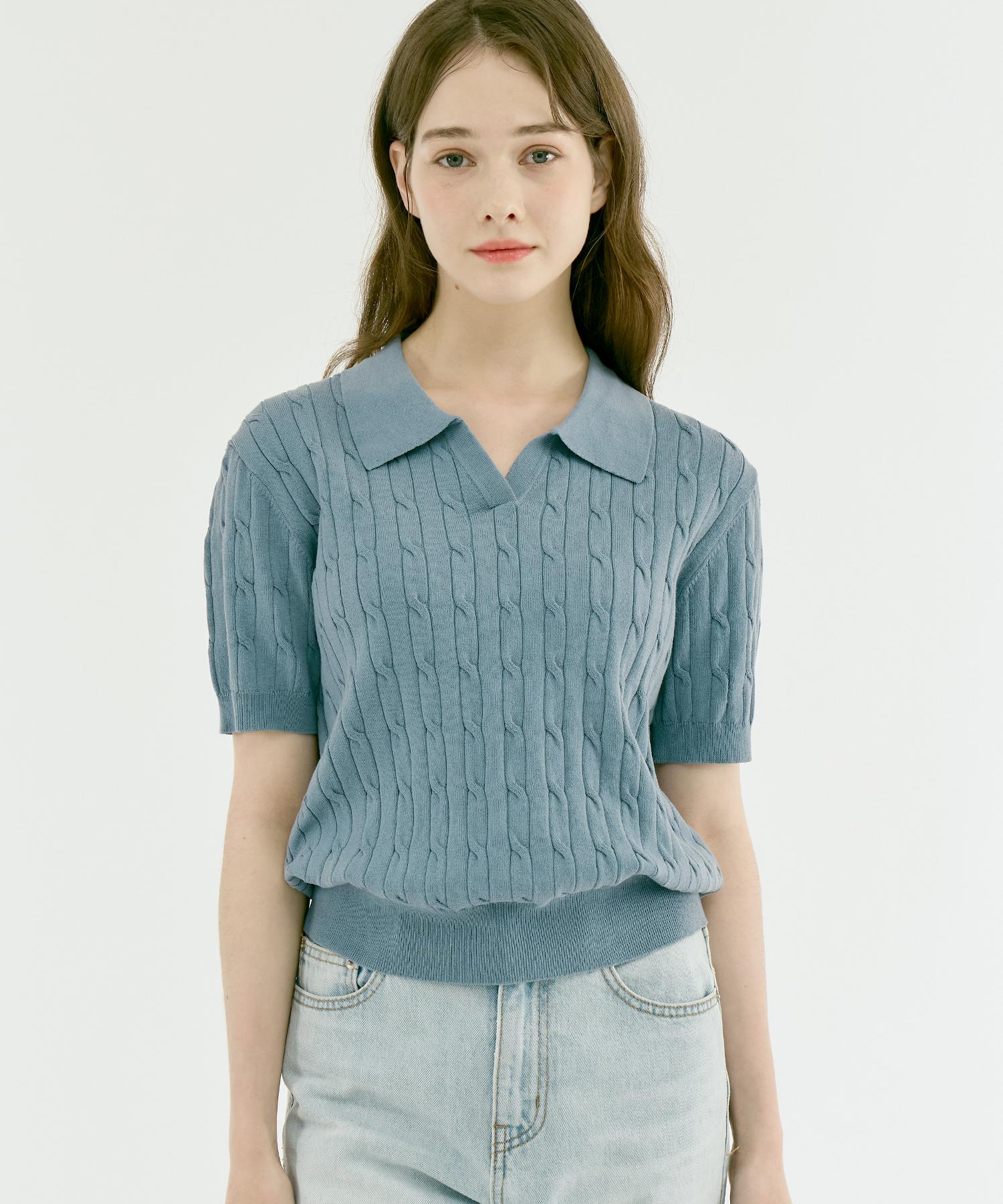 210 Edit Women S Cool Knit Cable Slit Neck [Dark Blue]_Zf2Sw573 77