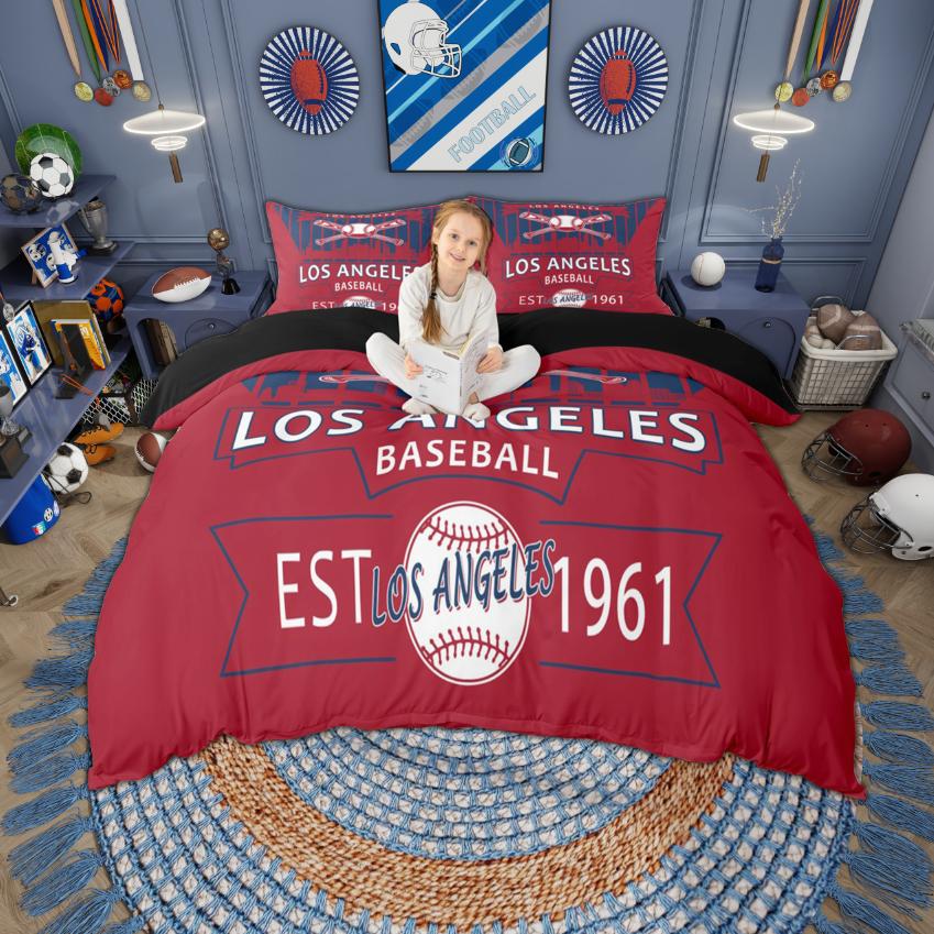 Homewish Kids Baseball Duvet Cover Set Sports Theme Bedding Set Cityscape Print Bed Set Room Decor
