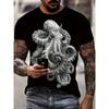 Men's 3D Octopus Print Breathable T-Shirt - 100% Cotton, Crew Neck, Short Sleeve,