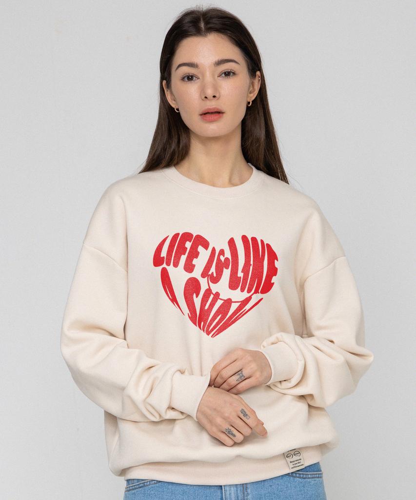 GRAVER [Unisex] Big Life Logo Heart Smile Sweatshirt_Cream