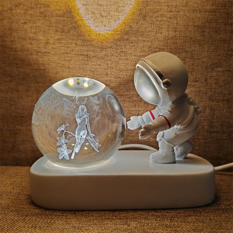 Astronaut Creativ 3D Minge de Cristal Led Lumină de noapte pentru Dormitor Copii Planetă Spațiu Lampă Sistem Solar USB Cadou de Crăciun pentru copii