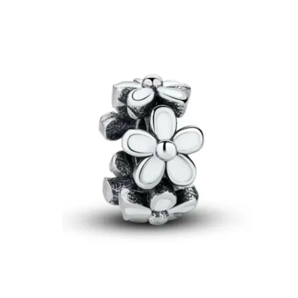 New Shining Zircon Love Heart Spacer Bead 925Silver Pendant for DIY Bracelet Flower Charm Women Jewelry Making