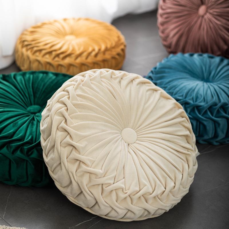 Light Luxury Solid Color Dutch Velvet Pumpkin Sofa Pillow Hand Sewn Wheel Shape Chair Waist Pillow Cushion