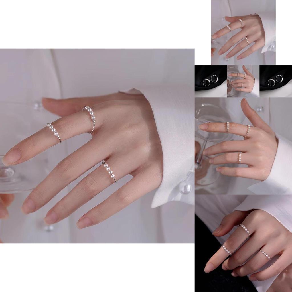 Stylish Minimalist Pearl Ring For Women Adjustable Open Finger Geometric Design