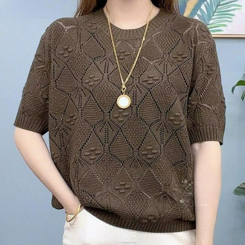 Женский тонкий вязаный свитер с сеткой Mint Mambo ручная работа больших размеров XS-6XL 6XL кофейный 1740₽