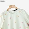 ZANZEA Women Round Neck 3/4 Sleeve Casual Floral Print Blouse