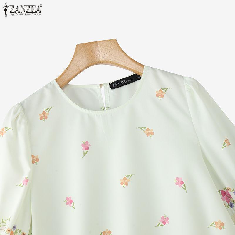 ZANZEA Women Round Neck 3/4 Sleeve Casual Floral Print Blouse