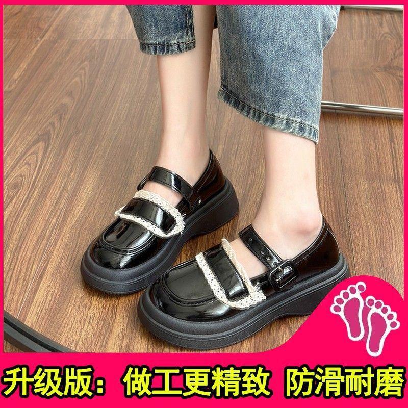 Round head black platform small leather shoes women's college style versatile 2025 new autumn and winter retro French Mary Jane single shoes