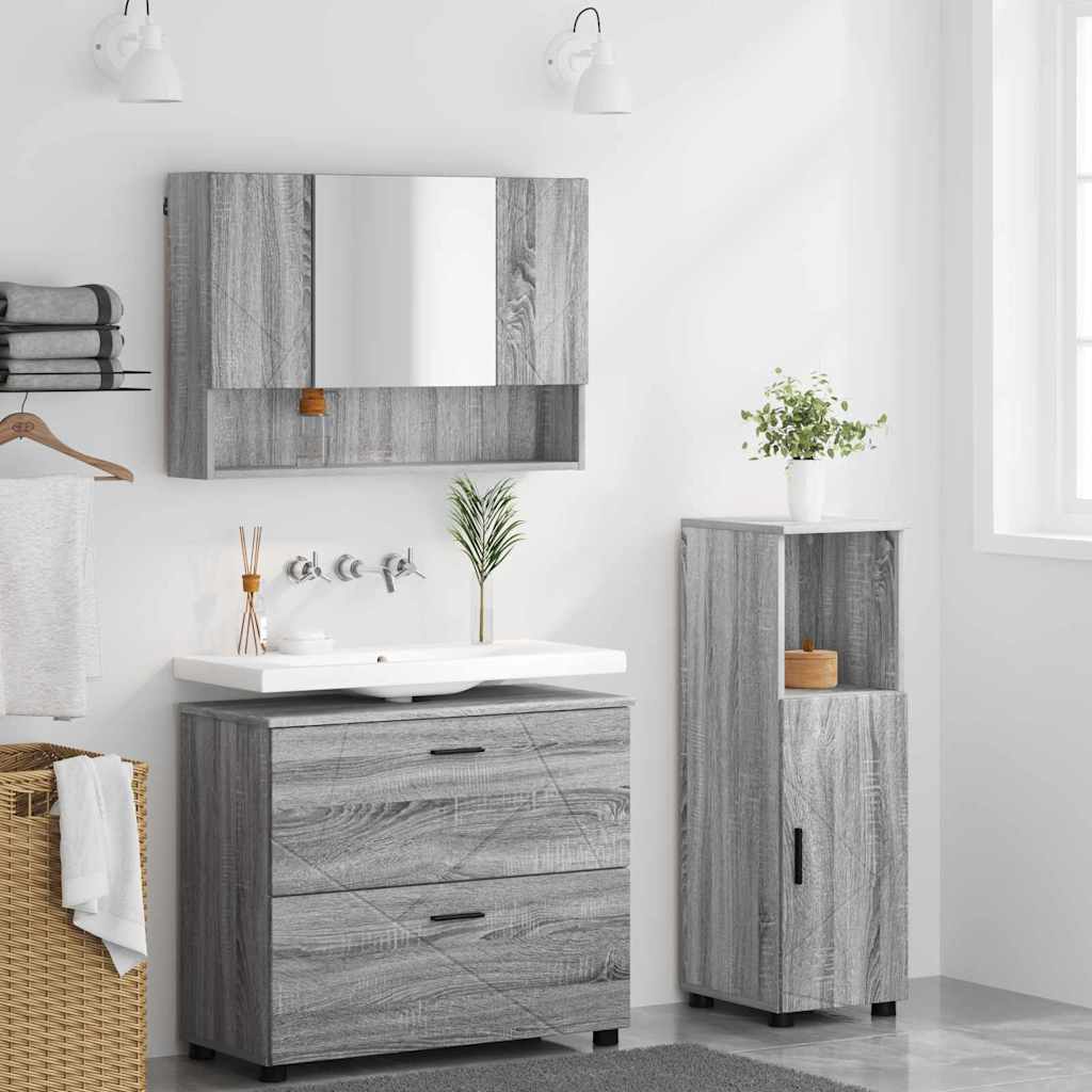 Bathroom Furniture Set 3 pcs Grey Sonoma Plywood and Metal