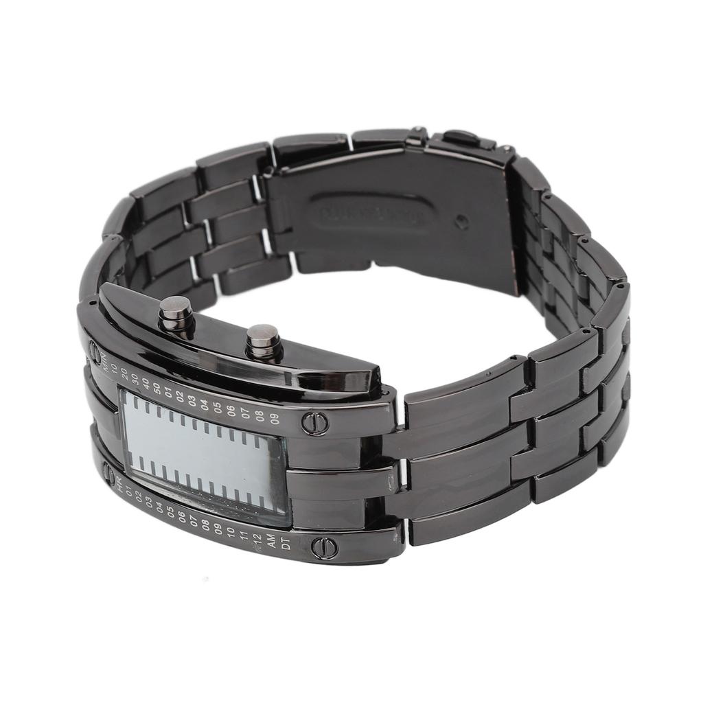 LED Watch Unique Binary Time Mode Display Convex Arc Structure Waterproof LED Wrist Watch