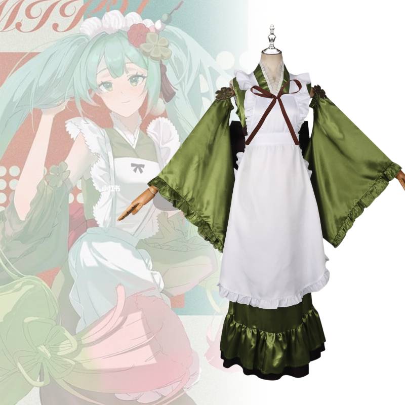 Cosplay Hatsune Miku Costume Matcha Sleeve Dress Role Play Polyester Gift Women