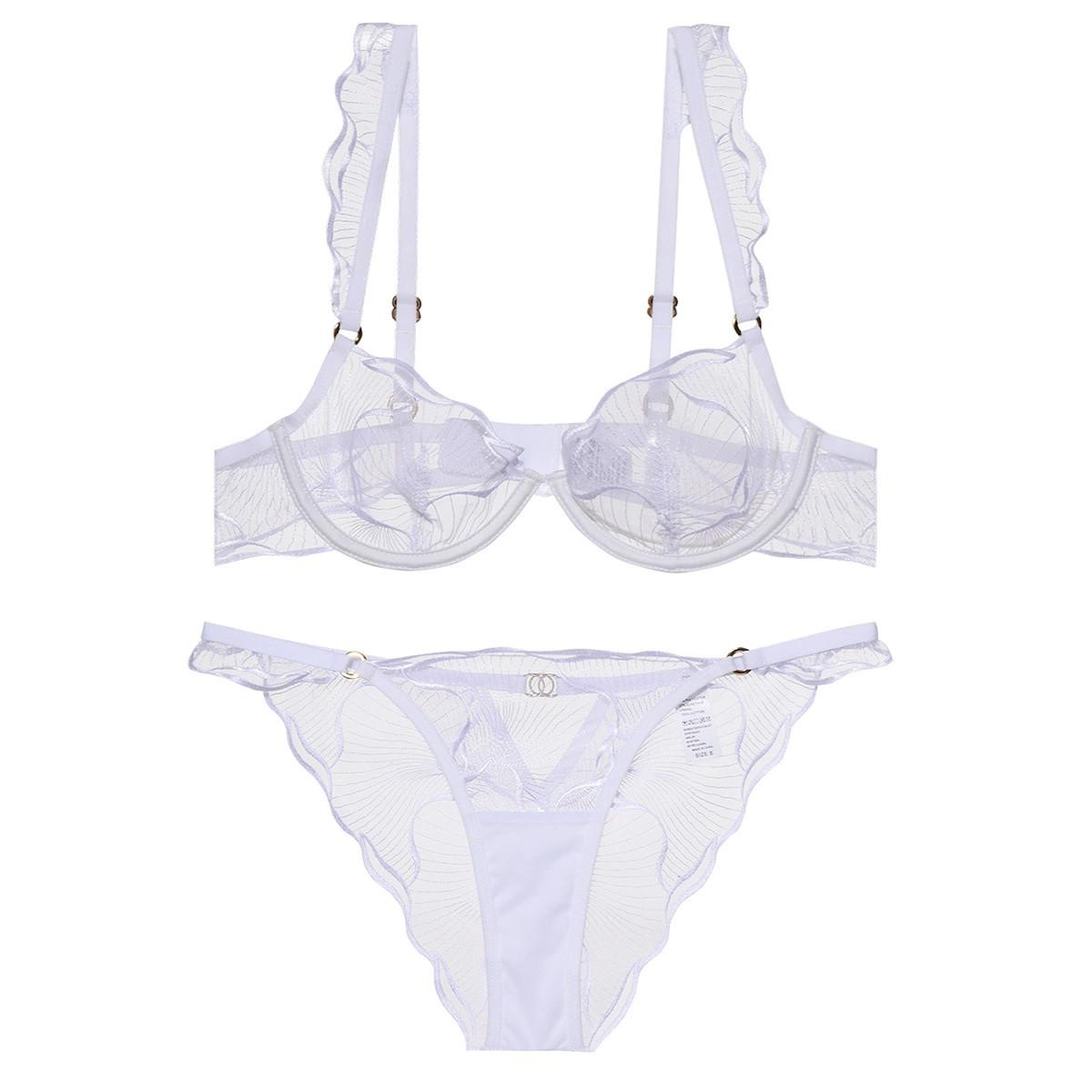 

Французский ультратонкий комплект нижнего белья, сексуальные сетчатые дышащие бюстгальтеры, женское летнее кружевное белье, черное искушение, нижнее белье, трусики, комплекты L белый
