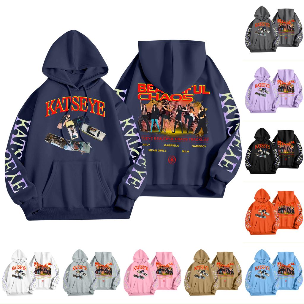 Unisex Módní Lehký Pulovr s Dlouhým Rukávem s Kapsami Tištěná Mikina s Kapucí