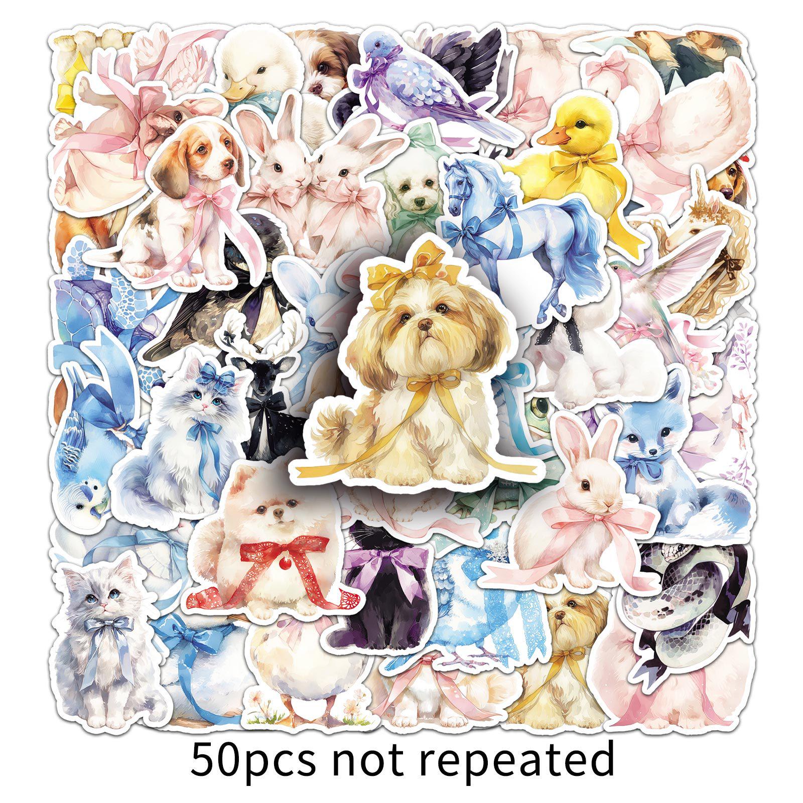 

50 Sheets of Cute Animal Bow Stickers for Notebooks & Skateboards - Soft, Lovely, Creative & Simple