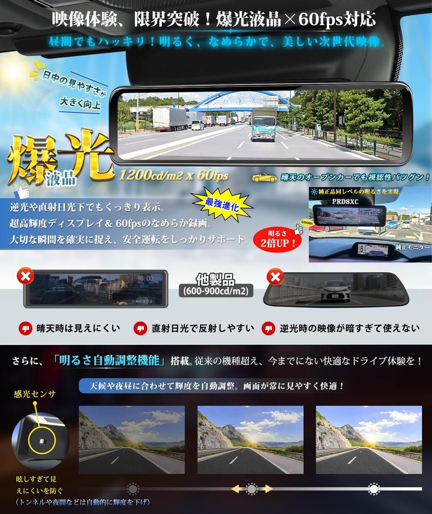 PORMIDOAUTO Dash Cam Specs 60fps Front and Rear Sony IMX462 LCD Automatic Brightness The Ultimate Digital Interior Mirror Hidden Wiring Smooth 60fps