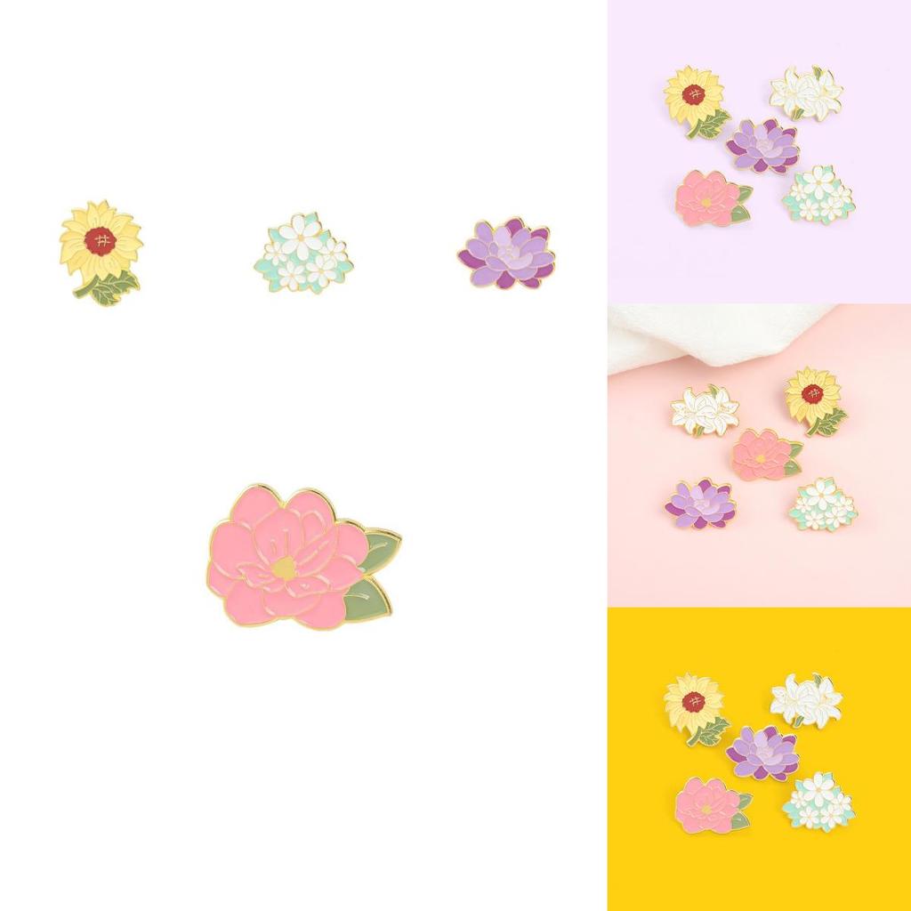 Creative Floral Design Fashionable Sunflower And Lily Brooch Pin For Unisex Style