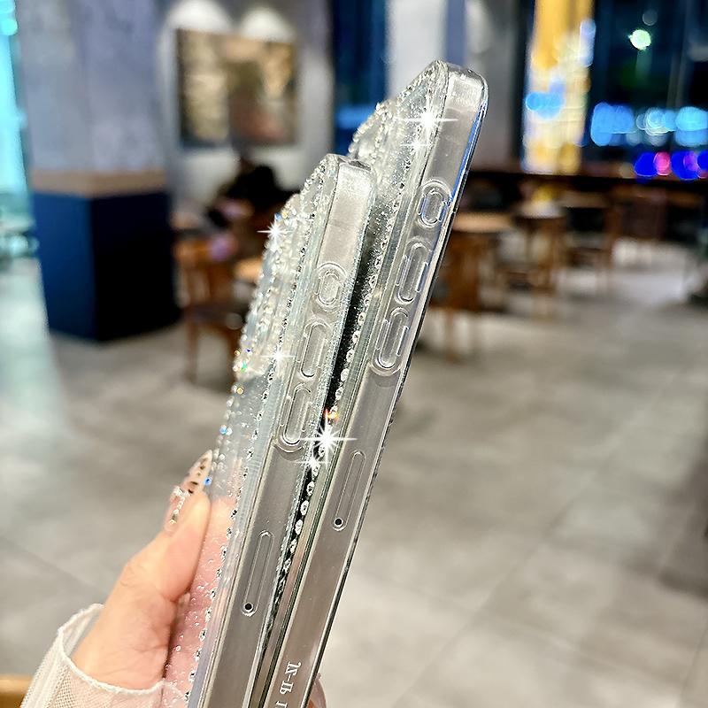 Luxury Glitter Bling Diamond Camera Protect Bumper Phone Case For iPhone 17 Air 16 15 Pro Max Samsung S25 Redmi Note 14 13 Shockproof Protective Cover