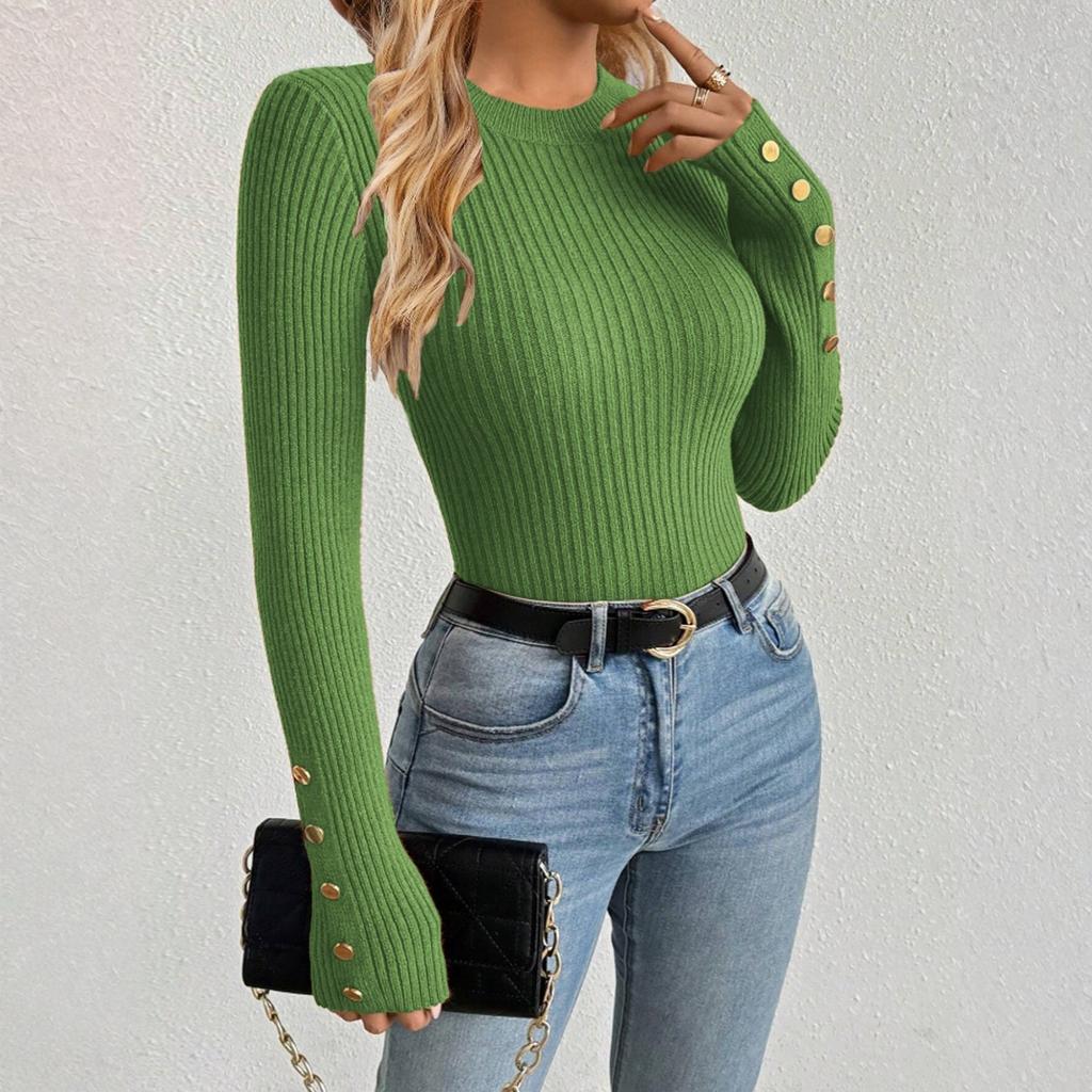 Women's Solid-color Round Collar Fashionable Knitted Sweater