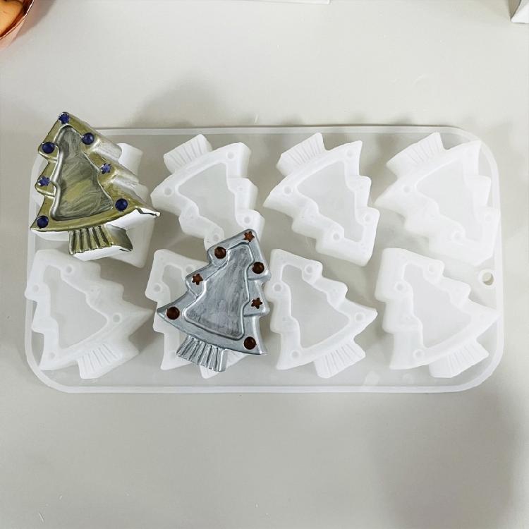 Candle Molds 8 Cavities Christmas Tree Silicone Molds Ornament Baking Molds Handmade Plaster Molds Castings Molds