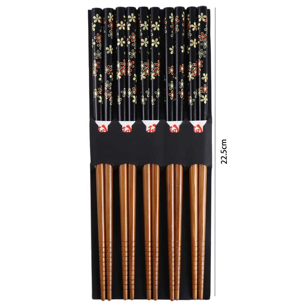 Reusable 5 Pair Chopsticks Set Handmade Japanese Style Natural Wood Chopsticks Sushi Food Cat Flower Wooden Chop Sticks