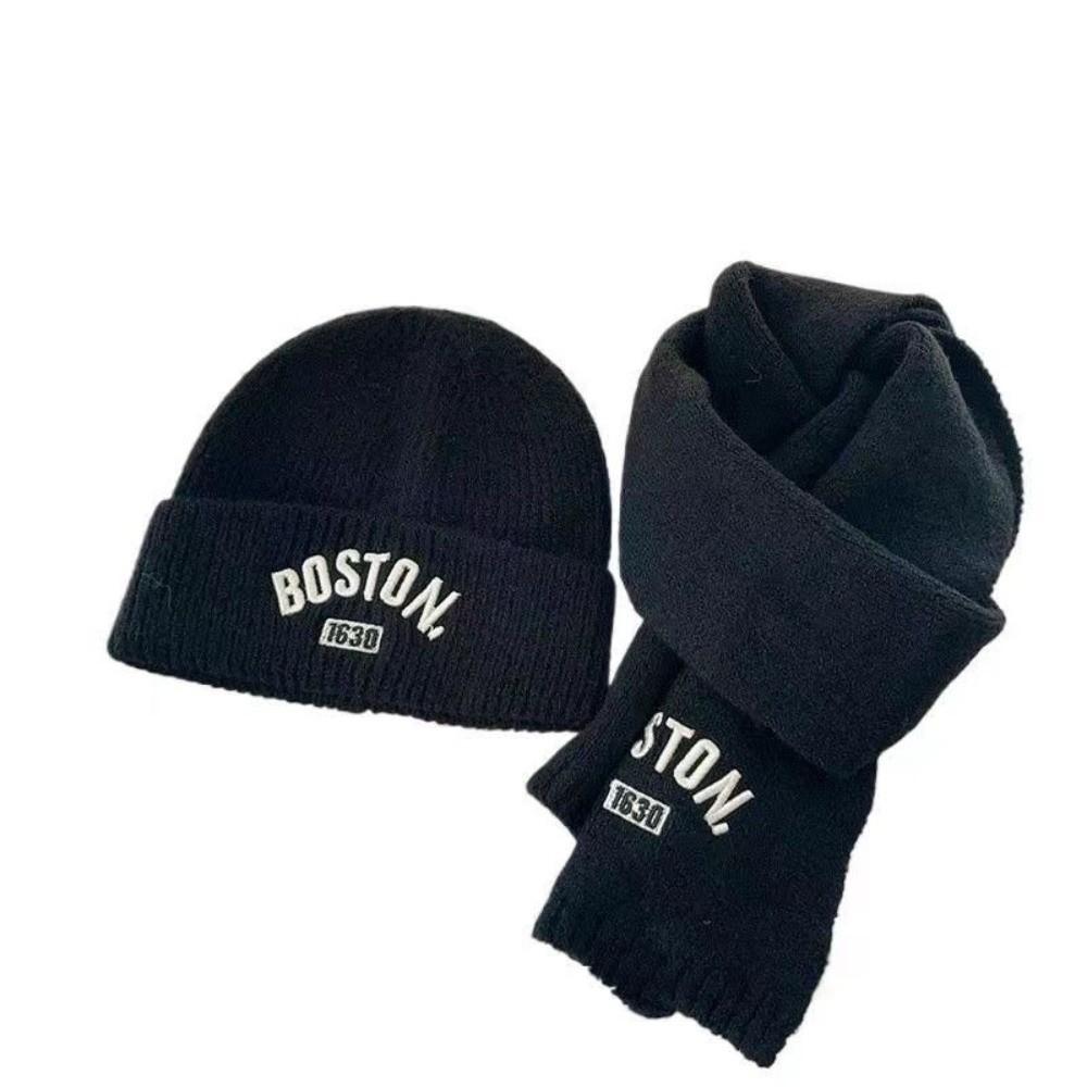 BOSTON Embroidery Scarf Hat Set Windproof Ear Protection Hat New Beanie Hat For 2-8Y