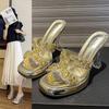 35-42 Large Size High-heeled Slippers Crystal and Waterproof Table 2025 Summer New Sexy One-character Drag
