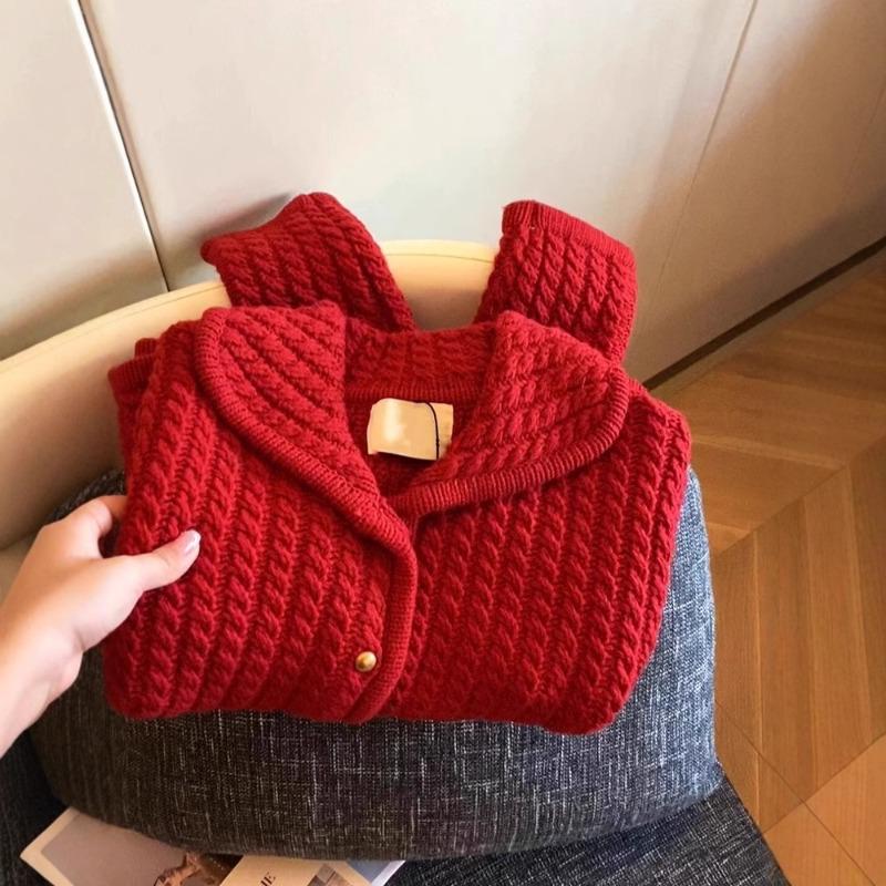 

Feel Lazy Knitted Cardigan Thickened Women s New Red Lapel Sweater Jacket one size fits all красный