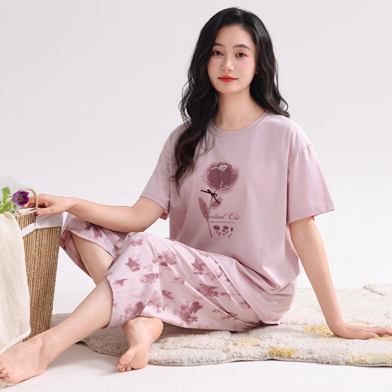 2026 Summer Women's Breathable Cotton Pajamas Set - Lightweight, Seven-Point Sleeve, Indoor/Outdoor Wear